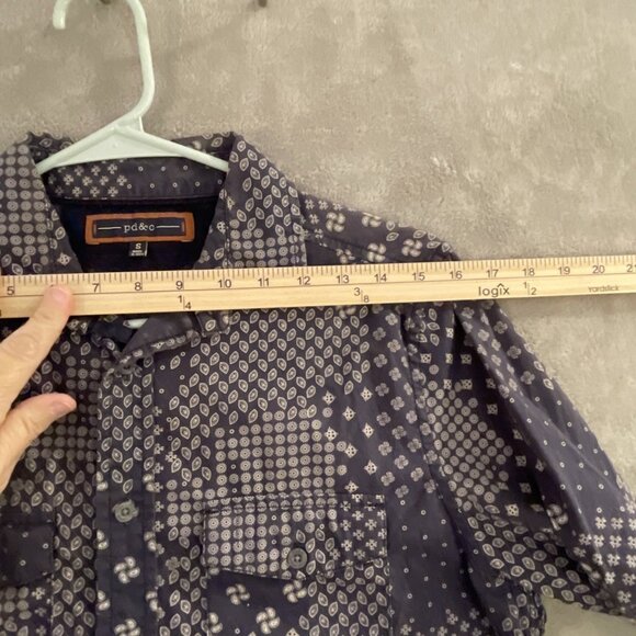 pd&c Men’s S Western Blue White Long Sleeve Button Up Dual Pocket Casual Shirt - Picture 10 of 13